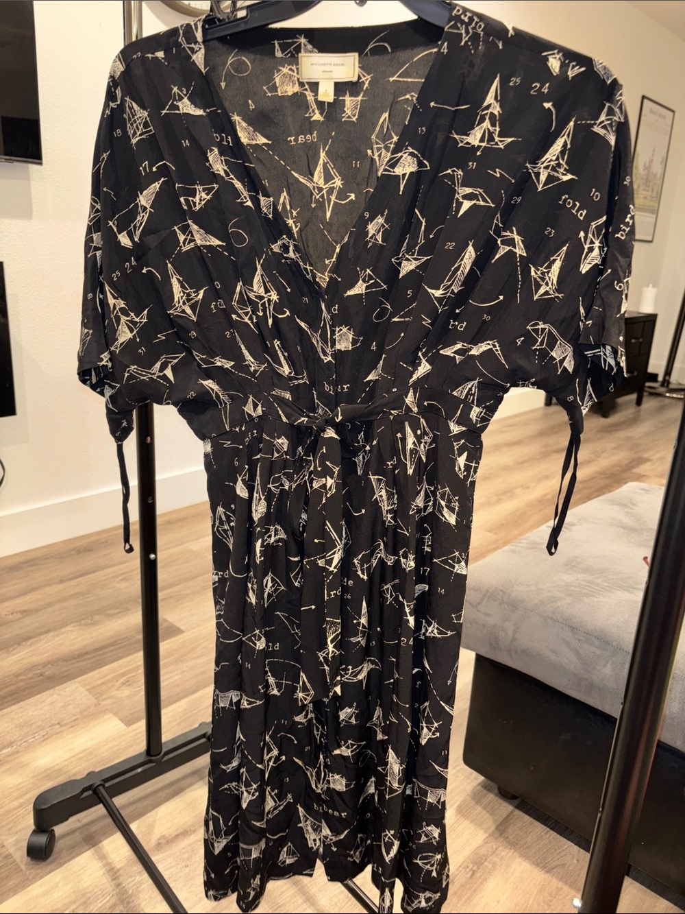 Vintage Black Origami-Print button up Dress Moulinette Soeurs